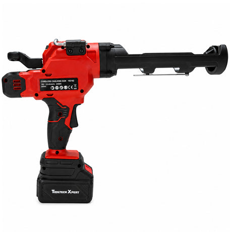 Red and black Tooltech Xpert cordless caulking gun with 18V battery