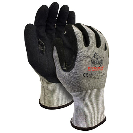 Gants de travail Workhorse Kyorene gris anticoupure à paume enduite de nitrile noir