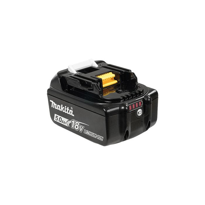 Makita 18V 5.0 Ah lithium-ion battery with charge indicator