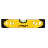 Stanley 43-511 yellow and black magnetic torpedo level with vials, front view