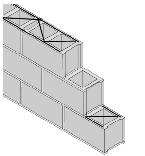 Schéma d'un mur en blocs de béton avec renfort métallique dans les joints