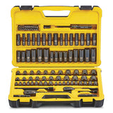 Two-tier Stanley case open showing deep sockets, bits and ratchets