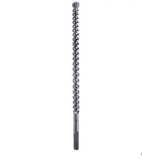 Foret SDS-max extra long avec spirale renforcée et pointe en carbure, idéal pour les perçages profonds dans le béton armé et les matériaux de construction denses.
