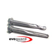 Two hex head self-drilling screws with Evoguard anti-corrosion coating, silver finish