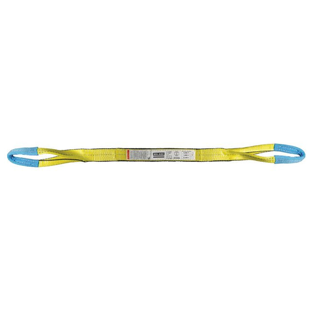 Yellow Ben-Mor polyester web sling with blue reinforced eye loops