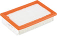 Rectangular pleated vacuum filter with orange frame and white filter media