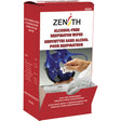 Boîte de lingettes sans alcool pour respirateur de la marque Zenith, conçues pour le nettoyage hygiénique de l’équipement de protection individuelle, avec une illustration montrant une personne essuyant un masque respiratoire bleu.