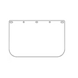 Écran facial de protection transparent avec cinq ouvertures de fixation sur le bord supérieur, conçu pour être monté sur un support frontal de casque ou de visière.