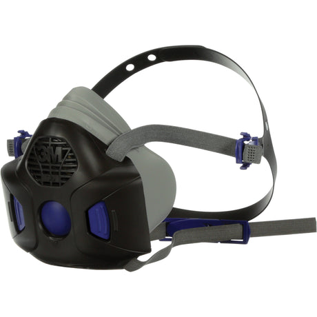 Demi masque 3M avec membrane phonique, système Secure ClickMC et filtration avancée pour confort et protection optimale.
