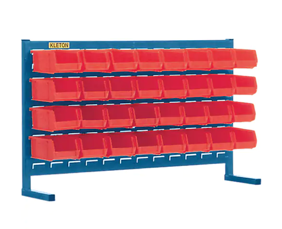 Louvered Shelving Unit with Bins, 32 Bins, 36" W x 8-1/4" D x 22" H 