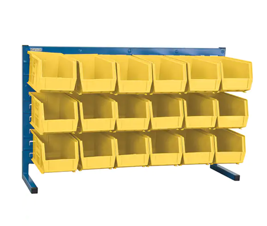 Louvered Shelving Unit with Bins, 18 Bins, 8-1/4" W x 36" D x 22" H 