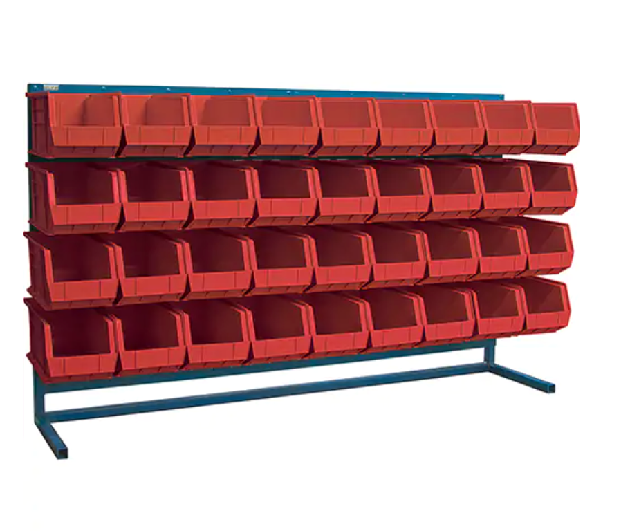 Louvered Shelving Unit with Bins, 36 Bins, 72" W x 15" D x 40" H 