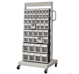 Mobile trolley for tilting tray bins 
