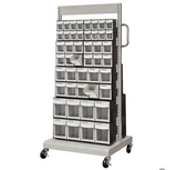 Mobile trolley for tilting tray bins 