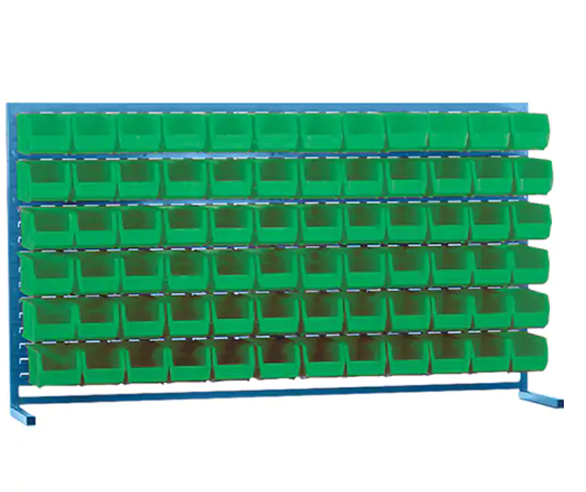 Rayonnage à persienne avec bacs, 72 bacs, 72" la x 15" p x 40" h