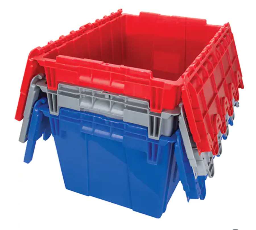Contenant de distribution en plastique avec dessus basculant, 21,65" x 15,5" x 12,5"