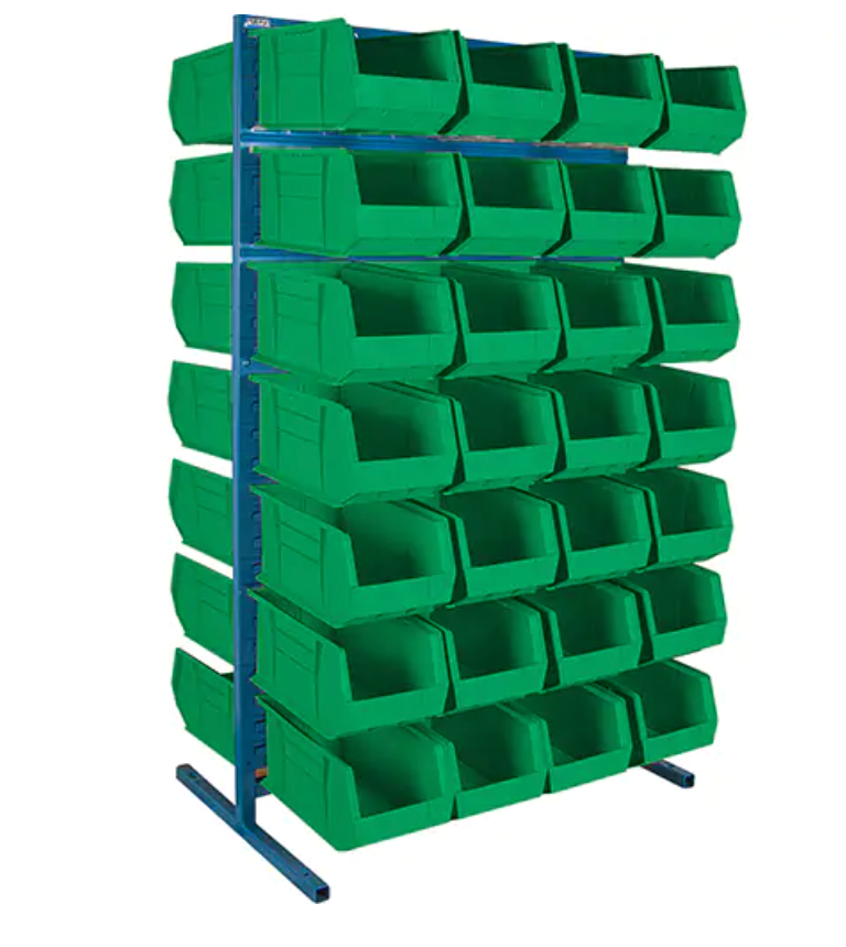 Two-Sided Stationary Bin Rack, 61" W x 56" D x 24" H, 56 Bins 