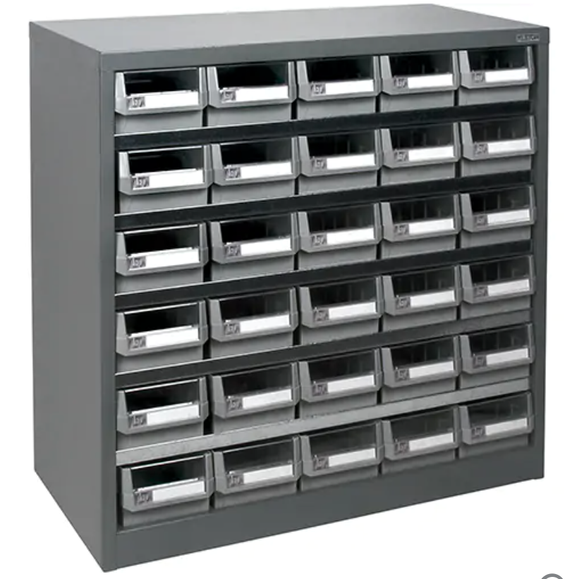 Casier robuste pour pièces KPC-HD gris, acier galvanisé, 30 tiroirs ABS, dimensions 34-3/5" x 15-7/10" x 34-3/5".