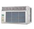 Climatiseur horizontal, Fenêtre blanc avec commandes numériques et grilles d’aération pour installation en fenêtre standard.
