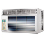 Climatiseur horizontal, Fenêtre blanc avec commandes numériques et grilles d’aération pour installation en fenêtre standard.