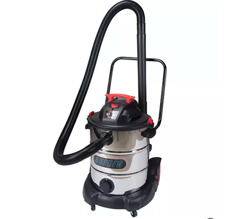 Aspirateur, Secs-humides, 6 CV avec roulettes pivotantes, poignée robuste et accessoires inclus pour un nettoyage efficace.