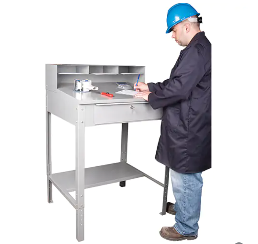 Open workshop desk, 34-1/2" W x 30" D x 53" H, Gray 
