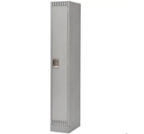 Casiers, Acier, Gris, Démonté : casier métallique gris avec porte panneau double et poignée pour cadenas intégré.
