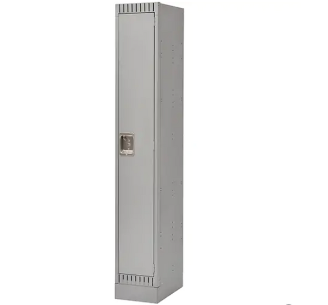 Casiers, Acier, Gris, Démonté : casier métallique gris avec porte panneau double et poignée pour cadenas intégré.