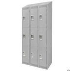 Casiers, 3 niveaux, Acier, Gris, Démonté avec portes à panneaux doubles, poignées inox et loquet magnétique solide.