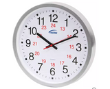 12/24 Hour Clock, Analog, Battery Operated, 12", Silver 