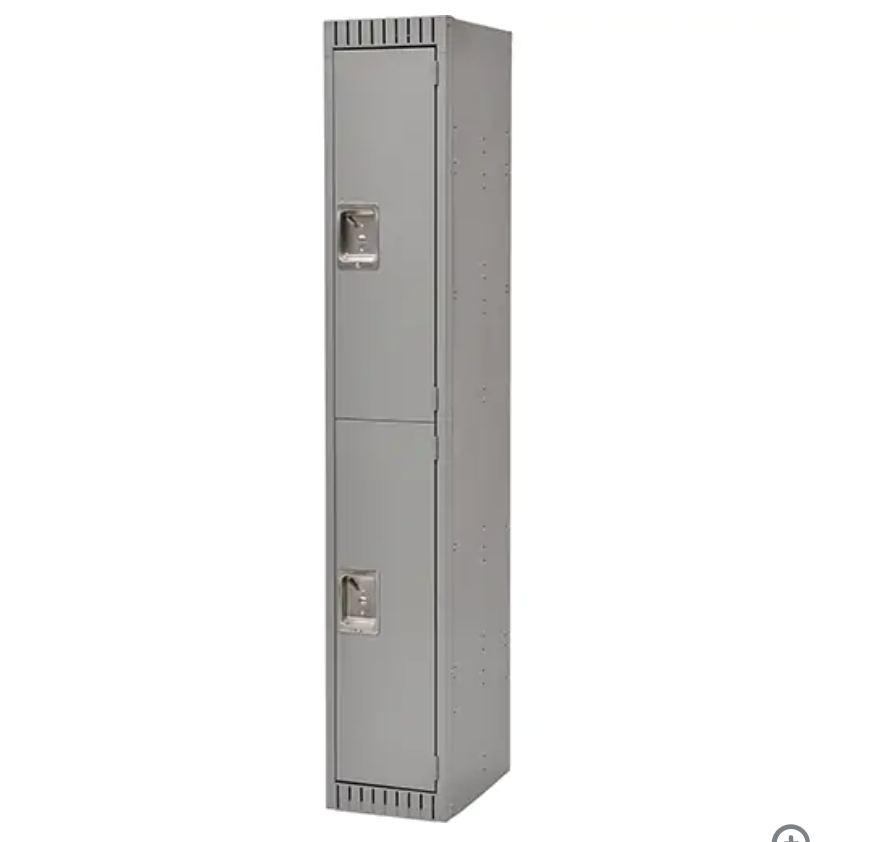 Casiers, 2 niveaux, Acier, Gris, Rivet (assemblé) avec poignées inox et loquet magnétique, finition peinture poudre durable.