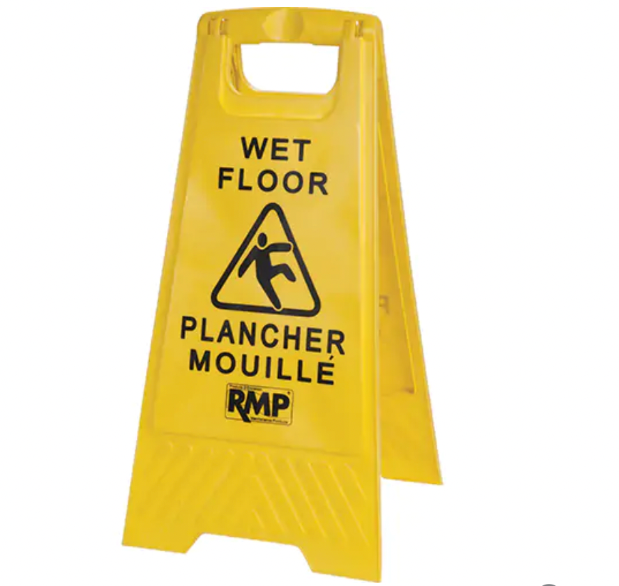 Panneau d'avertissement "Plancher mouillé", Bilingue avec pictogramme