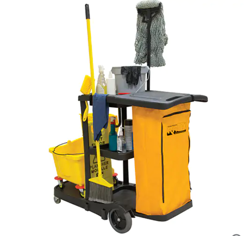 Janitor Cleaning Cart, 51" x 20" x 38", Plastic, Black 