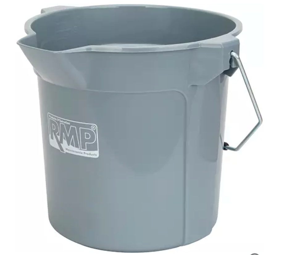 Round Bucket with Pour Spout, 2.64 US gal. (10.57 pint) Capacity, Gray 