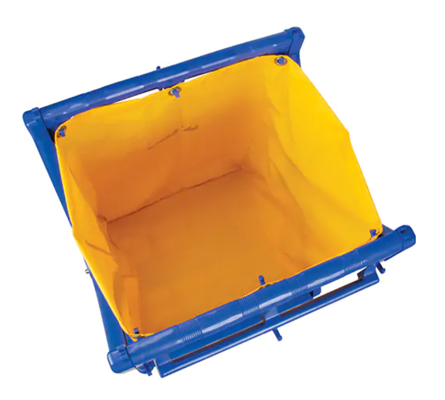 Chariot à linge, Plastique, 25-3/8" la x 25" p x 38-1/2" h, Sac jaune en nylon, cadre en plastique léger avec roulettes pivotantes.