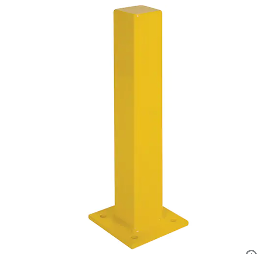 Butoirs robustes, Acier, 24" h x 4" la, Jaune, protection d’équipement avec base pour ancrage au sol.