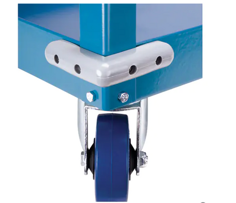 Butoir en coin, Caouchouc non marquant, Gris installé sur un chariot métallique pour protection des angles.