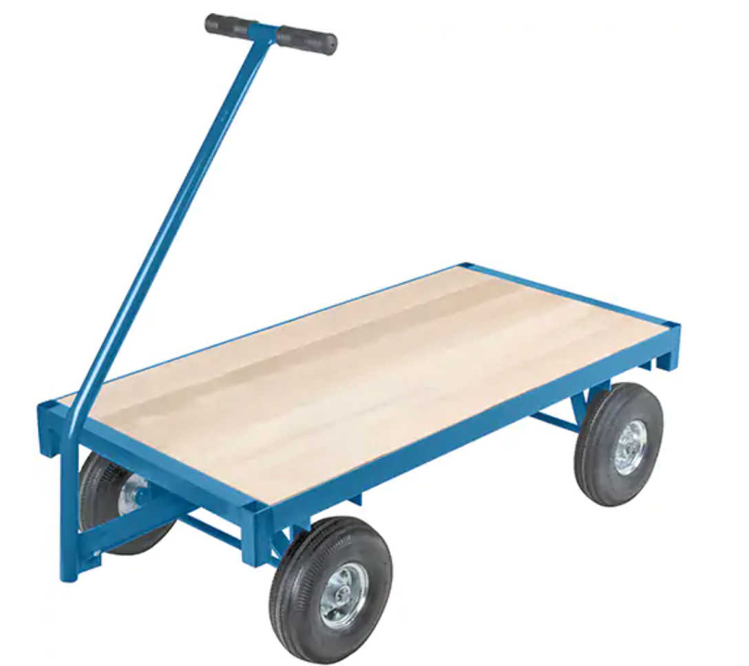 Ergonomic Platform Wagon Dollies, 24" W x 48" L, 45" Handle, 1000 lb. Capacity, 10" Wheel Dia., Pneumatic Wheels 