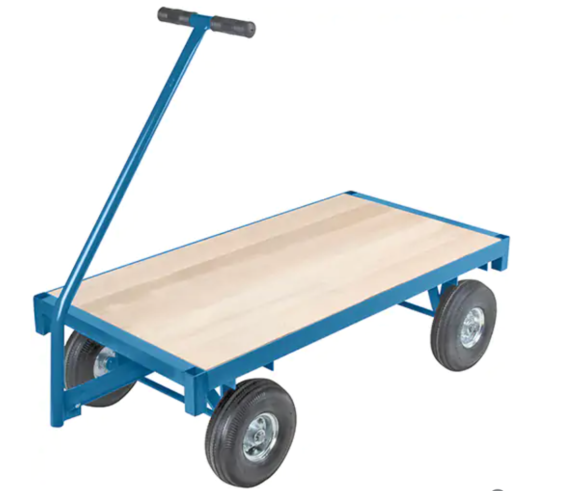 Ergonomic Platform Wagon Dollies, 36" W x 72" L, 45" Handle, 1000 lb. Capacity, 10" Wheel Dia., Pneumatic Wheels 