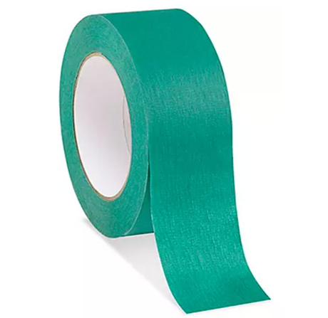 Rouleau de ruban adhésif vert à base de tissu, conçu pour un masquage précis en peinture ou des applications industrielles nécessitant une forte résistance et un retrait propre.