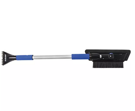 Brosse à neige Télescopique 48" Longueur avec lame Mousse de CAV/E, manche plastique noir/bleu, tête rotative et soies en plastique.