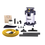 Aspirateur eau et poussière DeWalt avec ses accessoires, filtre, sac et tuyau jaune