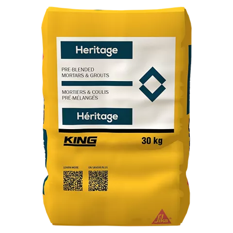 Yellow 30 kg bag of King Heritage pre-blended mortar and grout by Sika