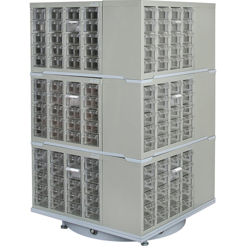 Armoire industrielle robuste avec carrousel à tiroirs, Acier, 240 tiroirs, 27" la x 27" p x 48" h, Gris - CF406