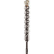 SDS-plus drill bit with four-cutter carbide tip and long flute for reinforced concrete and masonry