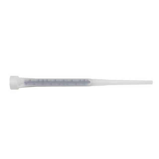 Buse de mélange XPRS HY/RE blanche allongée avec embout effilé et base évasée.