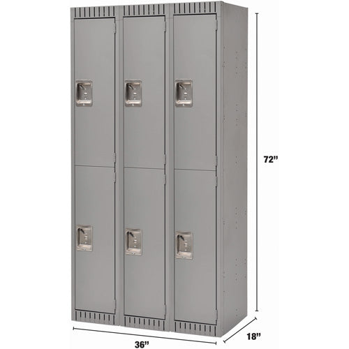 Casiers, 2 niveaux, Bloc de 3, 36" x 18" x 72", Acier, Gris, Rivet (assemblé) - FN465