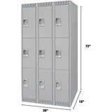 Casiers, 3 niveaux, Bloc de 3, 36" x 18" x 72", Acier, Gris, Démonté - FN474