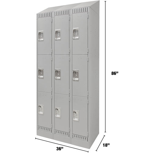Casiers, 3 niveaux, Bloc de 3, 36" x 18" x 86", Acier, Gris, Démonté - FN672