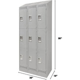 Casiers, 3 niveaux, Bloc de 3, 36" x 18" x 86", Acier, Gris, Démonté - FN672